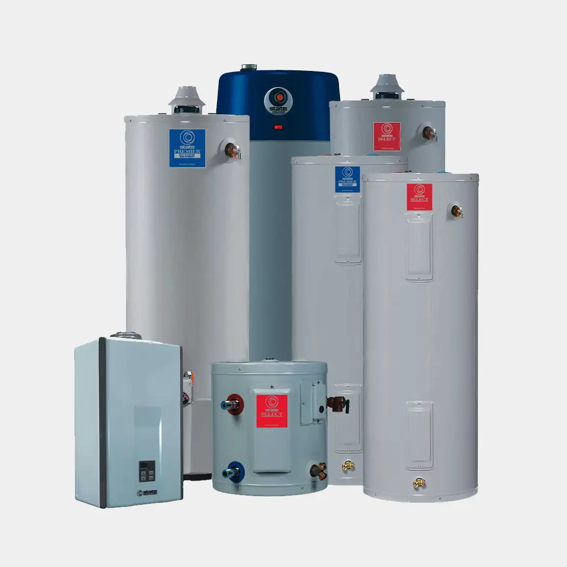 Several different types of water heaters